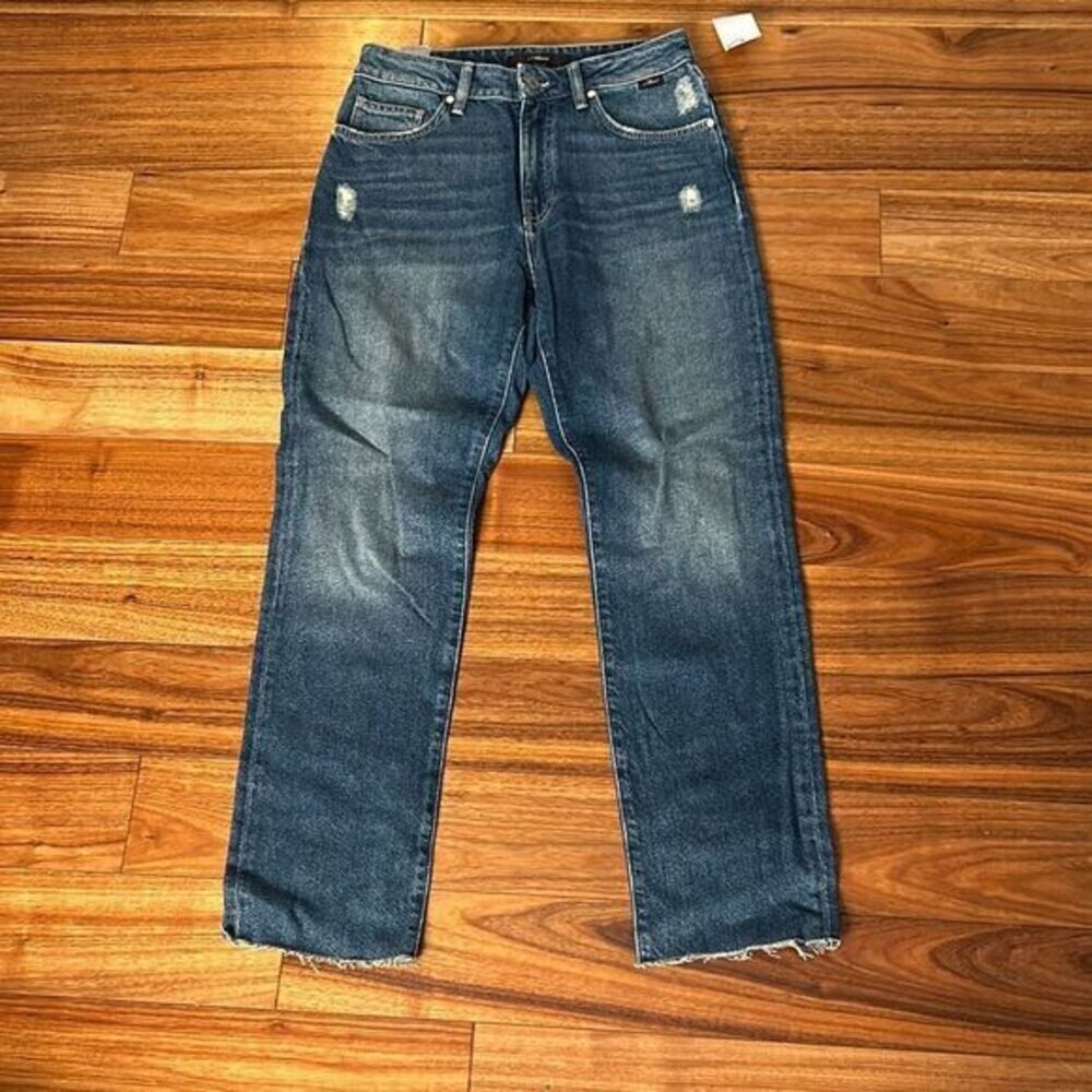 Mavi jeans viola high rise slim straight leg jeans distressed raw hem loose fit‎